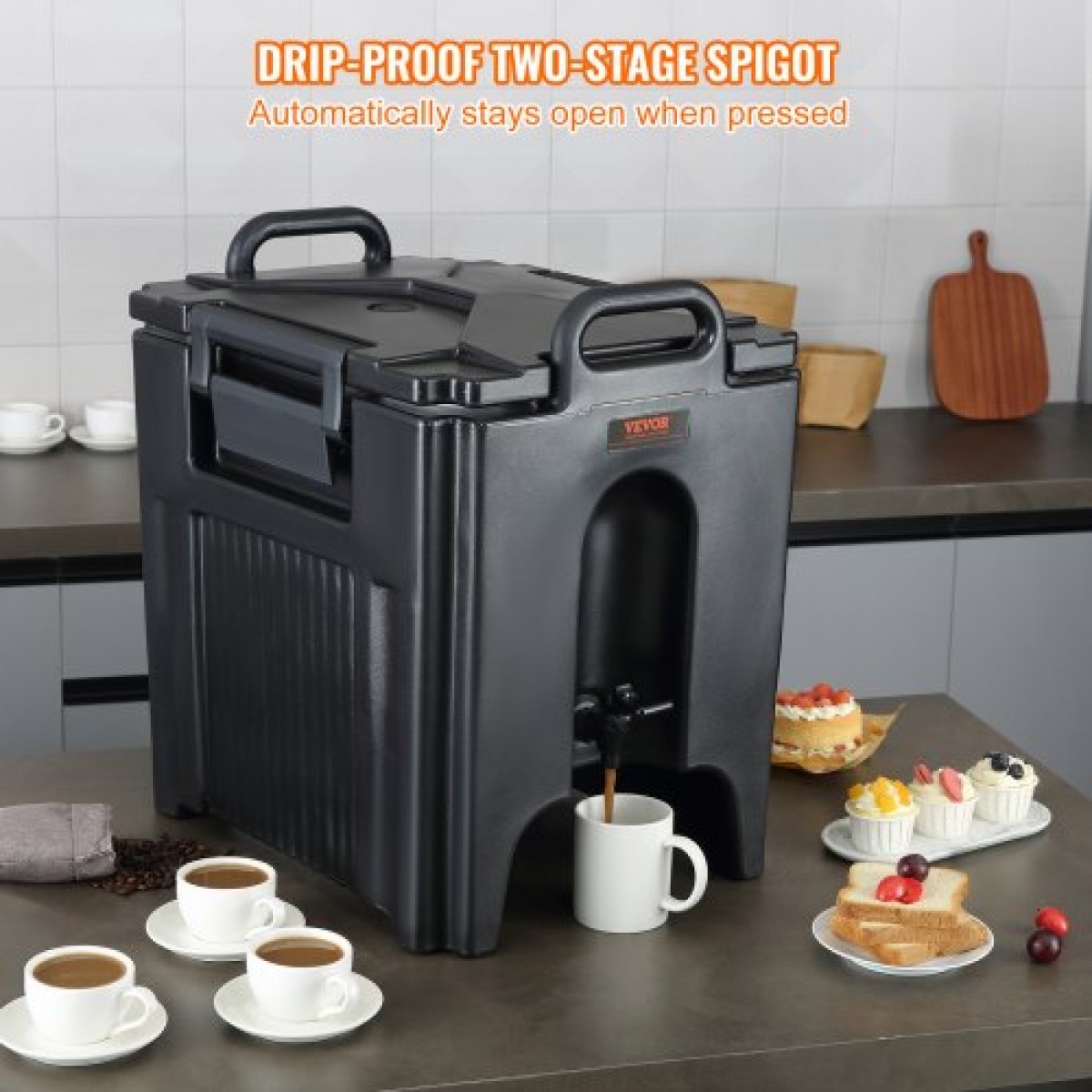 VEVOR Insulated Beverage Dispenser, 37,9 L, Food-grade LL9450UP Hot and Cold Beverage Server, Thermal Drink Dispenser Cooler with PU Layer Two Stage Baucet Handle, for Restaurant Drink Shop