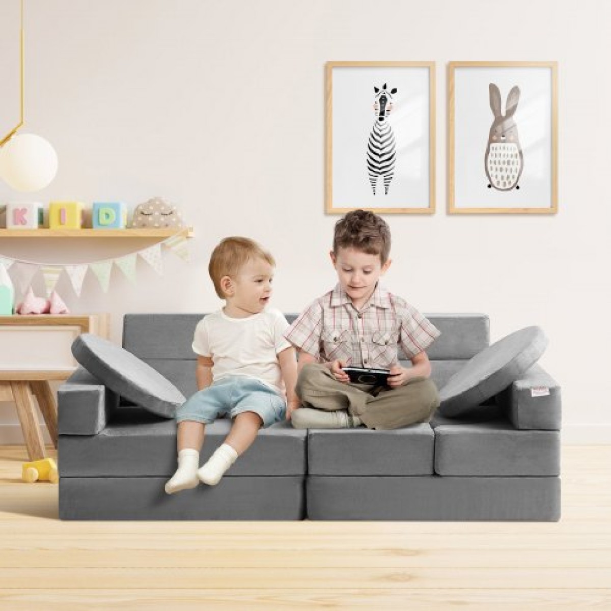 VEVOR Παίξτε Καναπές, 15τμχ Modular Παιδικός Καναπές, Καναπές Νηπιού Αφρώδους Καναπέ με σφουγγάρι 25D υψηλής πυκνότητας για παιχνίδι, δημιουργικότητα, ύπνο, ευφάνταστα παιδικά έπιπλα για υπνοδωμάτιο και αίθουσα παιχνιδιών