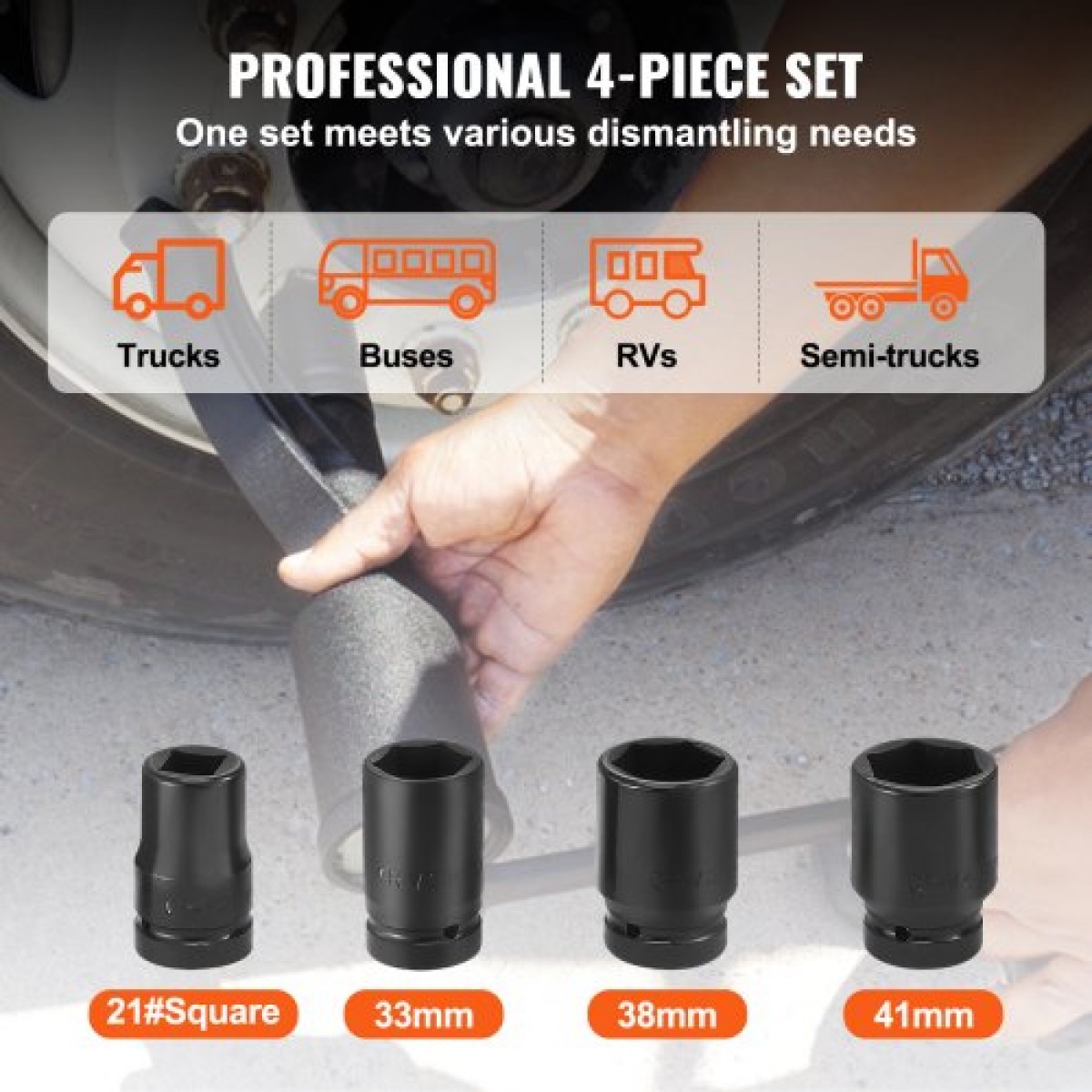 VEVOR Torque Multiplier, Heavy Duty Orque Multiplier Wrench Set, 1 inch Drive Lug Nut Wrench Wrench Multiplier, 1:64 6800N.m Lug Nut Remover, with 4 Sockets and Storage Case for Truck Trailer RV