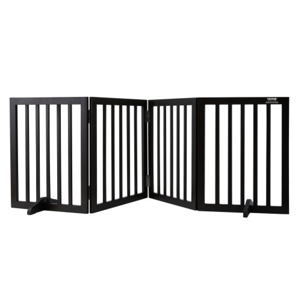 VEVOR Free Standing Dog Gate, 24" Υ x 80,3" W Ανεξάρτητη πύλη για κατοικίδια, 4 πάνελ Πτυσσόμενη πύλη σκύλου για φαρδιά και στενά περάσματα, επεκτάσιμο φράγμα σκύλου με αθόρυβη στήριξη ποδιών για εσωτερικούς χώρους, καφέ