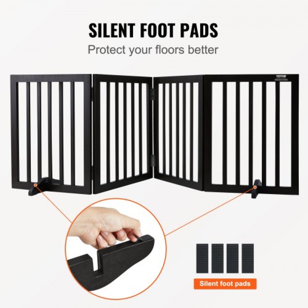 VEVOR Free Standing Dog Gate, 24" Υ x 80,3" W Ανεξάρτητη πύλη για κατοικίδια, 4 πάνελ Πτυσσόμενη πύλη σκύλου για φαρδιά και στενά περάσματα, επεκτάσιμο φράγμα σκύλου με αθόρυβη στήριξη ποδιών για εσωτερικούς χώρους, καφέ