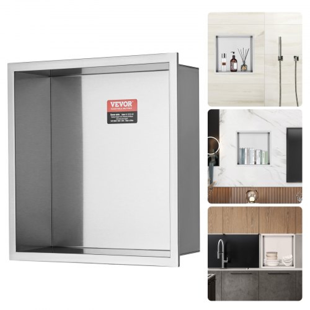 VEVOR 33,02 x 33,02 cm No Tile Shower Niche 304 Inox, Inserted-Inserted Niche, Double Racks, Σφραγισμένη Αδιάβροχη Ανθεκτική στη Σκουριά Μοντέρνα Κόγχη για Αποθήκευση Σαπουνιού Μπάνιου ντους, Ασημί