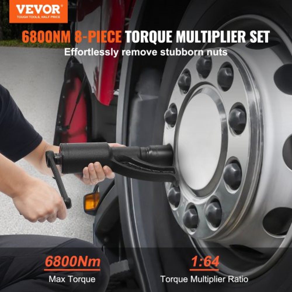 VEVOR Torque Multiplier, Heavy Duty Orque Multiplier Wrench Set, 1 Inch Drive Lug Nut Wrench Wrench Multiplier, 1:64 6800N.m Lug Nut Remover, with 8 Sockets and Storage Case for Truck Trailer RV