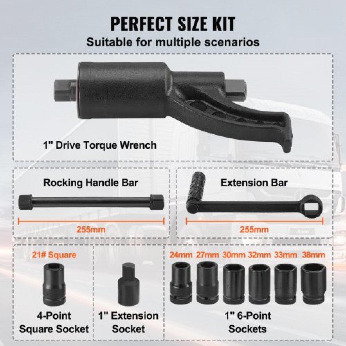 VEVOR Torque Multiplier, Heavy Duty Orque Multiplier Wrench Set, 1 Inch Drive Lug Nut Wrench Wrench Multiplier, 1:64 6800N.m Lug Nut Remover, with 8 Sockets and Storage Case for Truck Trailer RV