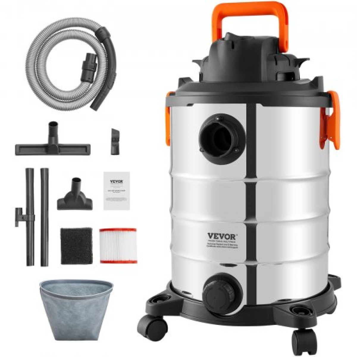 VEVOR Ανοξείδωτο ατσάλι Wet Dry Shop Vacuum, 8 Gallon 6 Peak HP Wet/Dry Vac, Ισχυρή αναρρόφηση με λειτουργία ανεμιστήρα με εξαρτήματα 2-σε-1 ακροφύσιο ρωγμής, Small Shop Vac Ιδανικό για υπολείμματα χαλιών, τρίχες κατοικίδιων ζώων, αυτοκίνητο