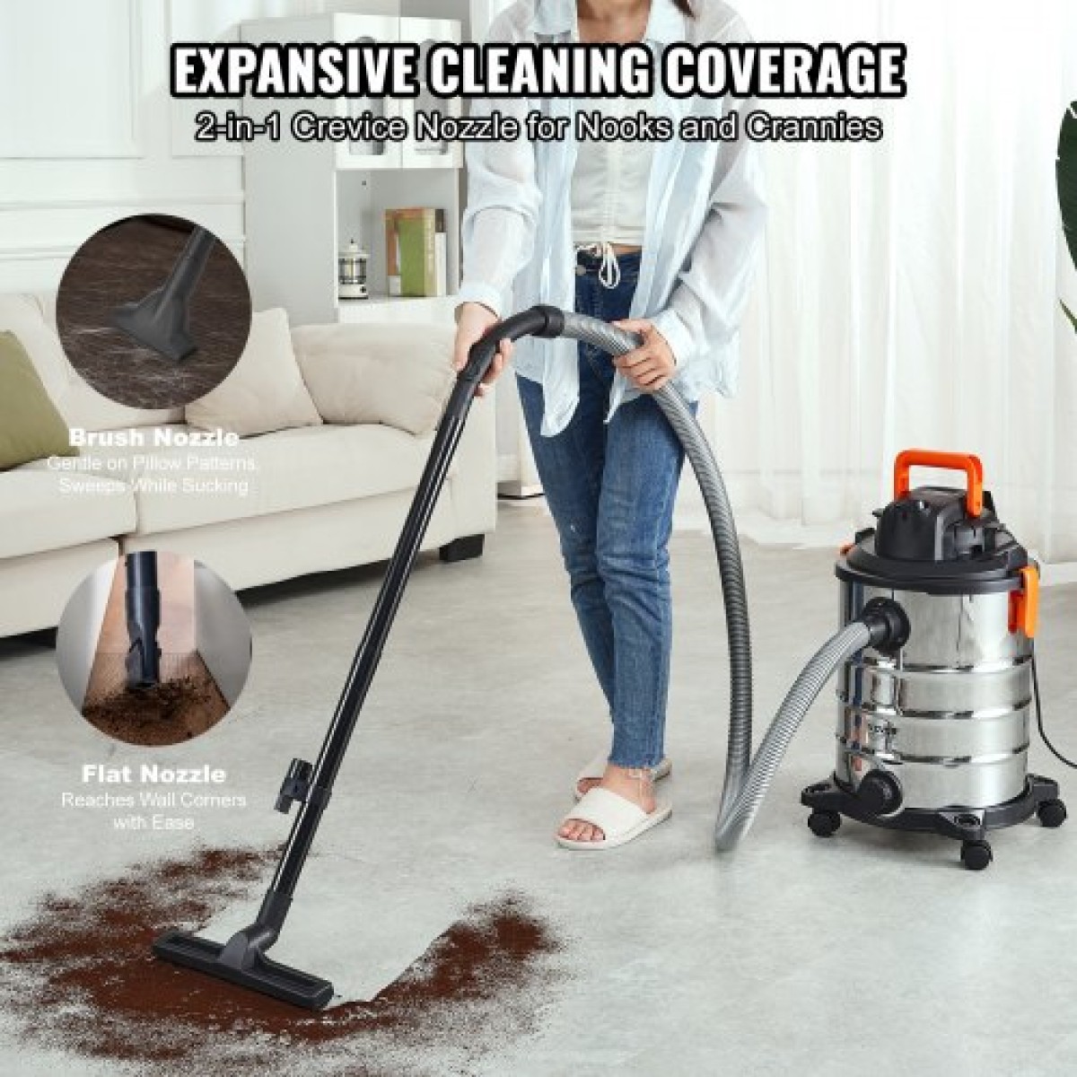 VEVOR Ανοξείδωτο ατσάλι Wet Dry Shop Vacuum, 8 Gallon 6 Peak HP Wet/Dry Vac, Ισχυρή αναρρόφηση με λειτουργία ανεμιστήρα με εξαρτήματα 2-σε-1 ακροφύσιο ρωγμής, Small Shop Vac Ιδανικό για υπολείμματα χαλιών, τρίχες κατοικίδιων ζώων, αυτοκίνητο