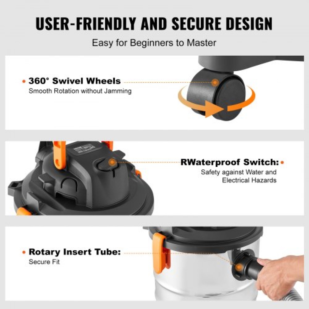 VEVOR Ανοξείδωτο ατσάλι Wet Dry Shop Vacuum, 8 Gallon 6 Peak HP Wet/Dry Vac, Ισχυρή αναρρόφηση με λειτουργία ανεμιστήρα με εξαρτήματα 2-σε-1 ακροφύσιο ρωγμής, Small Shop Vac Ιδανικό για υπολείμματα χαλιών, τρίχες κατοικίδιων ζώων, αυτοκίνητο