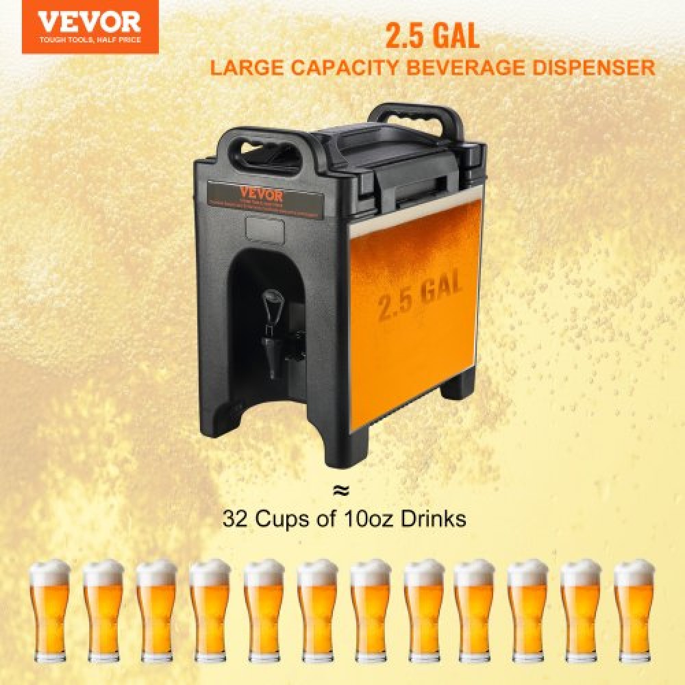 VEVOR Insulated Beverage Dispenser, 9,5 L, Food-grade LDPE Beverage Server, Thermal Drink Dispenser Cooler with PU Layer Two Stage Baucet Handle, for Restaurant Drink Shop
