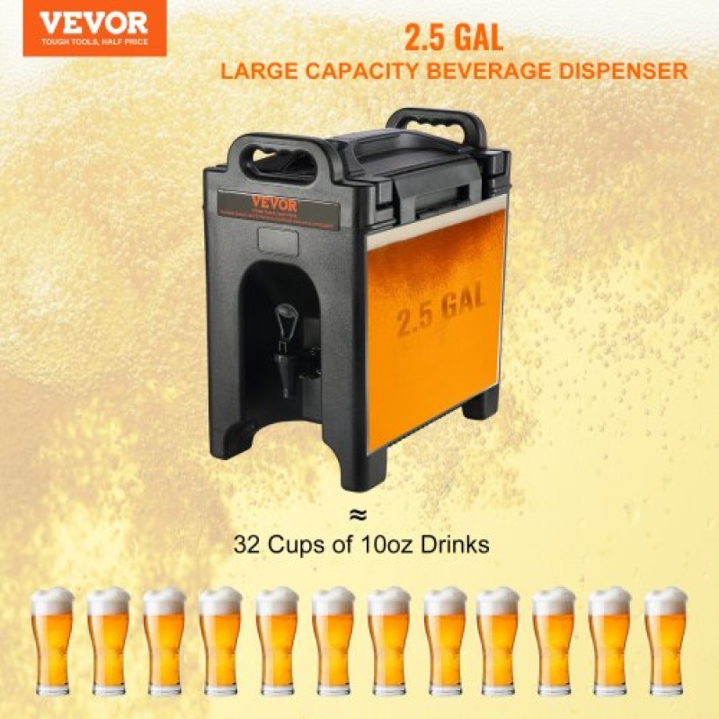 VEVOR Insulated Beverage Dispenser, 9,5 L, Food-grade LDPE Beverage Server, Thermal Drink Dispenser Cooler with PU Layer Two Stage Baucet Handle, for Restaurant Drink Shop
