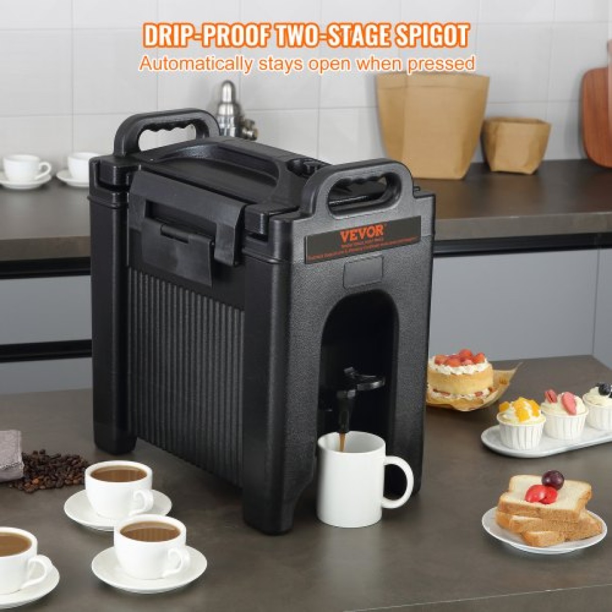 VEVOR Insulated Beverage Dispenser, 9,5 L, Food-grade LDPE Beverage Server, Thermal Drink Dispenser Cooler with PU Layer Two Stage Baucet Handle, for Restaurant Drink Shop