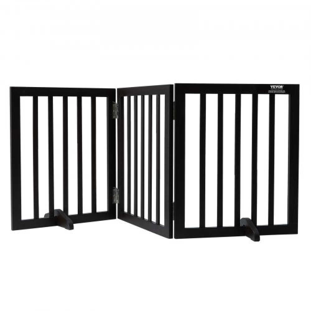 VEVOR Free Standing Dog Gate, 24" H x 60" W Ανεξάρτητη πύλη για κατοικίδια, 3 πάνελ Πτυσσόμενη πύλη σκύλου για φαρδιά και στενά περάσματα, επεκτάσιμο φράγμα σκύλου με αθόρυβη στήριξη ποδιών για εσωτερικούς χώρους, καφέ