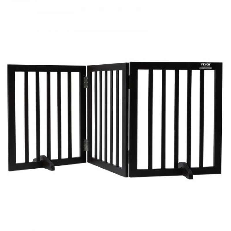 VEVOR Free Standing Dog Gate, 24" H x 60" W Ανεξάρτητη πύλη για κατοικίδια, 3 πάνελ Πτυσσόμενη πύλη σκύλου για φαρδιά και στενά περάσματα, επεκτάσιμο φράγμα σκύλου με αθόρυβη στήριξη ποδιών για εσωτερικούς χώρους, καφέ