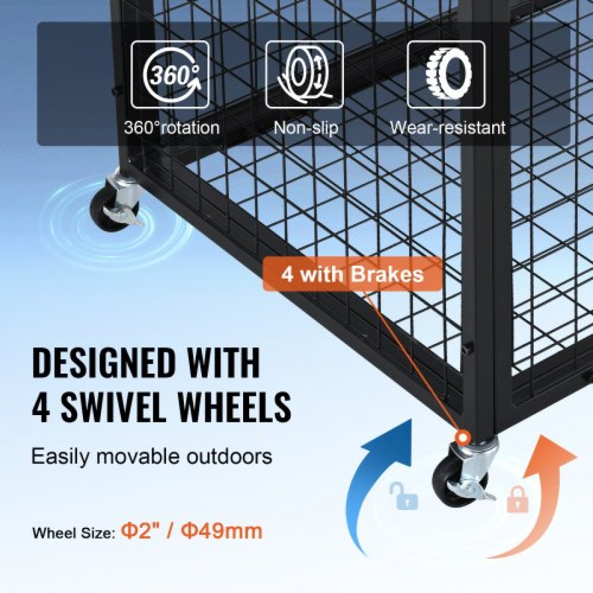 VEVOR Rolling Sports Ball Storage Cart, Κλουβί μπάσκετ που κλειδώνει με διπλά καπάκια, Organizer θήκη αθλητικού εξοπλισμού για εσωτερικούς χώρους, χαλύβδινη σχάρα αποθήκευσης για γκαράζ, παιδότοπο, γυμναστήριο και σχολεία