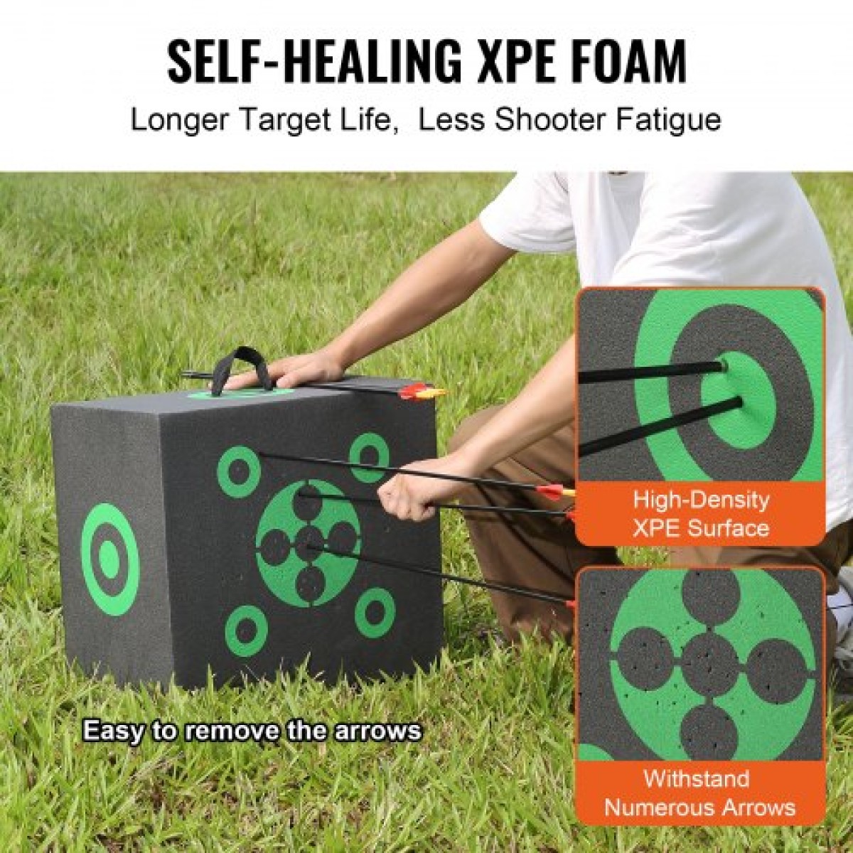 VEVOR Archery Target, 16"x18" All-side Shotting Archery Target, Outdoor Portable Archery Target with Carry Handle, Εύκολη αφαίρεση βέλους, Μεγάλη ορατότητα, Ελαφρύ, Εύκολο στη μεταφορά, Μαύρο