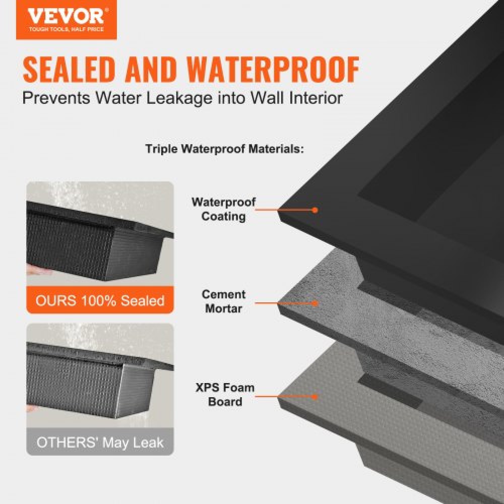 VEVOR ντουζιέρα έτοιμη για πλακάκια 40,64 x 60,96 εκ., Διπλό ράφι οργάνωσης, τετράγωνες γωνίες στον τοίχο εσοχή, σφραγισμένη προστασία μοντέρνα θέση αποθήκευσης σαπουνιού για μπάνιο ντους, μαύρο