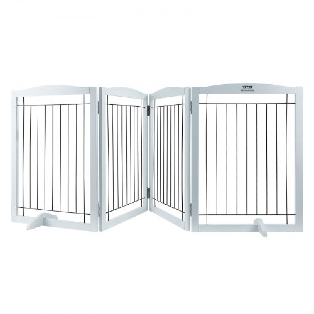 VEVOR Free Standing Dog Gate, 32" H x 96,5" W Ανεξάρτητη πύλη για κατοικίδια, 4 πάνελ Πτυσσόμενη πύλη σκύλου για φαρδιά και στενά περάσματα, επεκτάσιμο φράγμα σκύλου με αθόρυβη στήριξη ποδιών για εσωτερικούς χώρους, λευκό