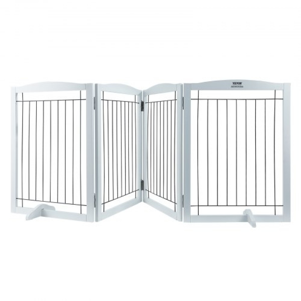 VEVOR Free Standing Dog Gate, 32" H x 96,5" W Ανεξάρτητη πύλη για κατοικίδια, 4 πάνελ Πτυσσόμενη πύλη σκύλου για φαρδιά και στενά περάσματα, επεκτάσιμο φράγμα σκύλου με αθόρυβη στήριξη ποδιών για εσωτερικούς χώρους, λευκό