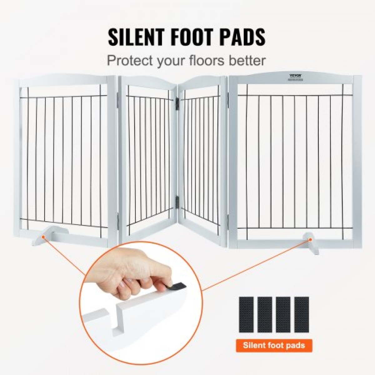 VEVOR Free Standing Dog Gate, 32" H x 96,5" W Ανεξάρτητη πύλη για κατοικίδια, 4 πάνελ Πτυσσόμενη πύλη σκύλου για φαρδιά και στενά περάσματα, επεκτάσιμο φράγμα σκύλου με αθόρυβη στήριξη ποδιών για εσωτερικούς χώρους, λευκό