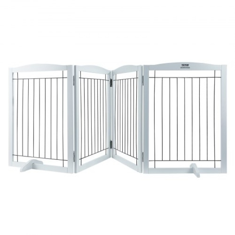 VEVOR Free Standing Dog Gate, 32" H x 96,5" W Ανεξάρτητη πύλη για κατοικίδια, 4 πάνελ Πτυσσόμενη πύλη σκύλου για φαρδιά και στενά περάσματα, επεκτάσιμο φράγμα σκύλου με αθόρυβη στήριξη ποδιών για εσωτερικούς χώρους, λευκό