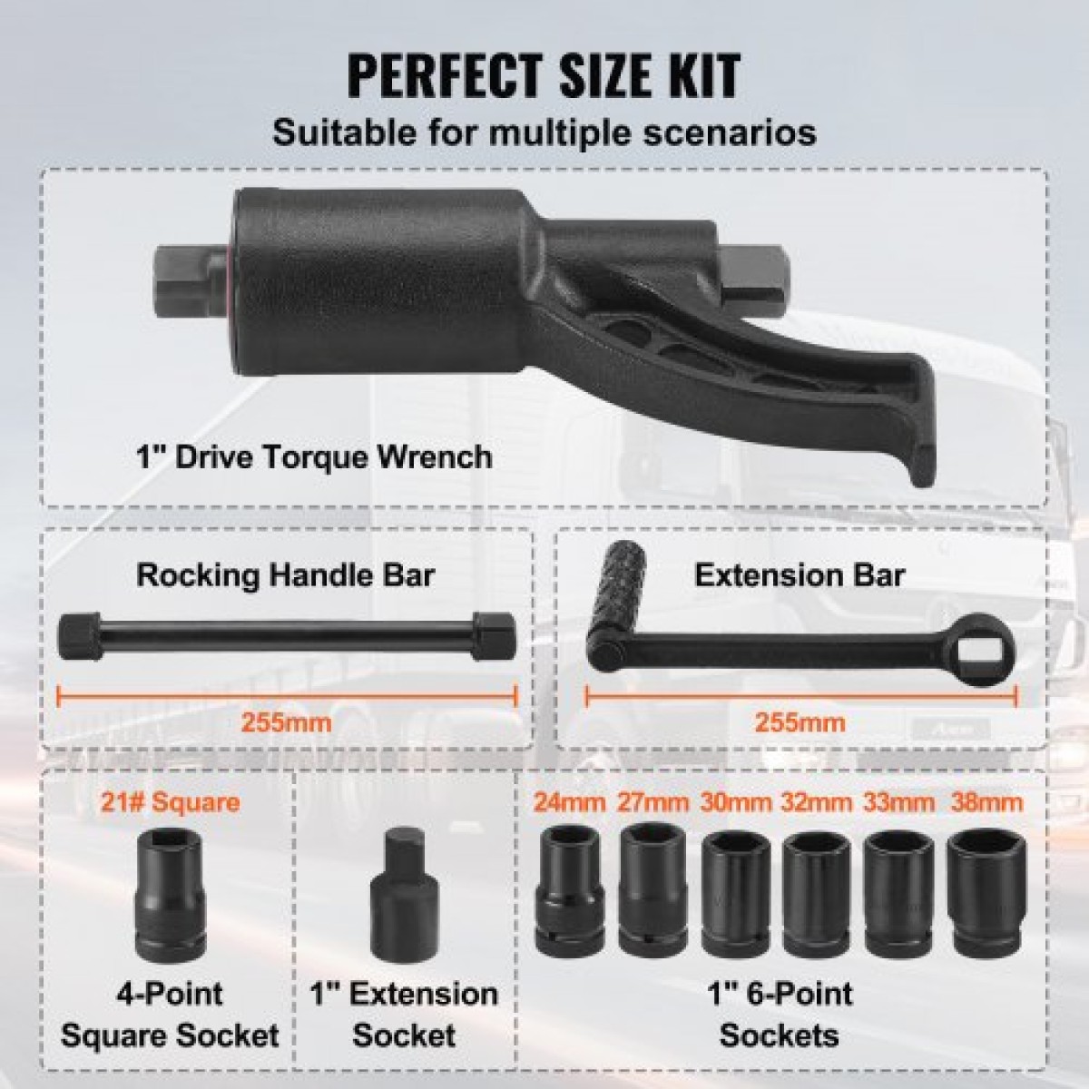 VEVOR Torque Multiplier, Heavy Duty Torque Multiplier Wrench Set, 1 inch Drive Lug Nut Wrench Wrench Multiplier, 1:58 4800N.m Lug Nut Remover, with 8 Sockets and Storage Case for Truck Trailer RV