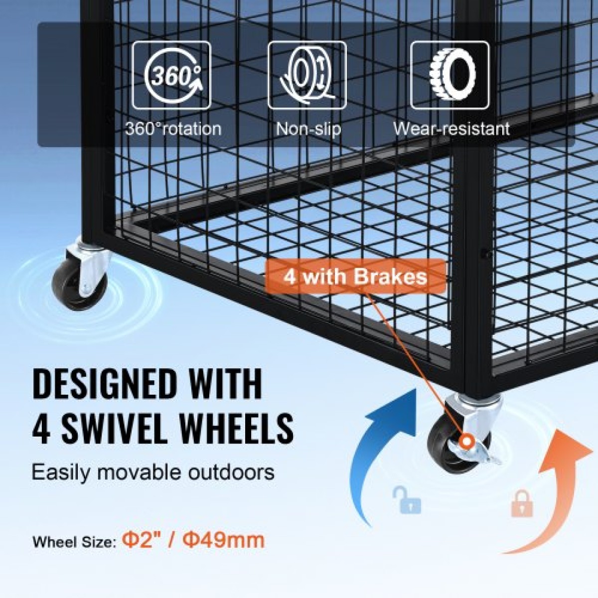 VEVOR Rolling Sports Ball Storage Cart, Κλουβί μπάσκετ με διπλά καπάκια, Organizer θήκη αθλητικού εξοπλισμού για εσωτερικούς χώρους, χαλύβδινη θήκη αποθήκευσης για γκαράζ, παιδότοπο, γυμναστήριο και σχολεία
