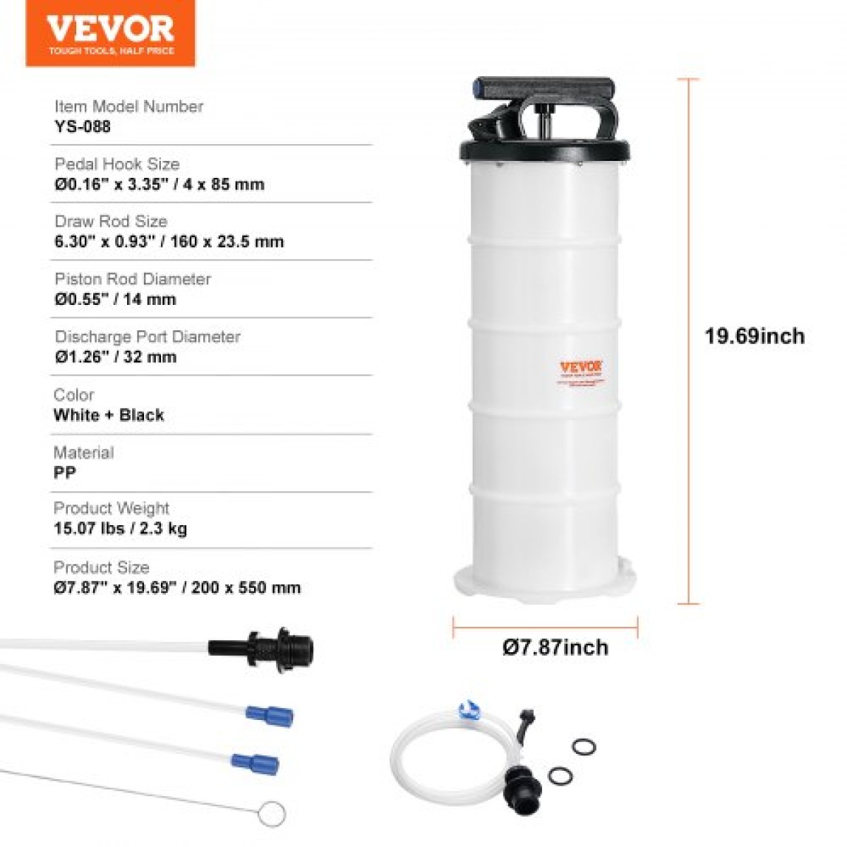 VEVOR Fluid Extractor, 1,74 Galllons (6,5 Lit), Χειροκίνητος χειροκίνητος εναλλάκτης λαδιού κενού υγρού εξαγωγής με ράβδο στάθμης και σωλήνας, Αντλία αλλαγής εξαγωγέα λαδιού για υγρά αυτοκινήτων Εκκένωση κενού