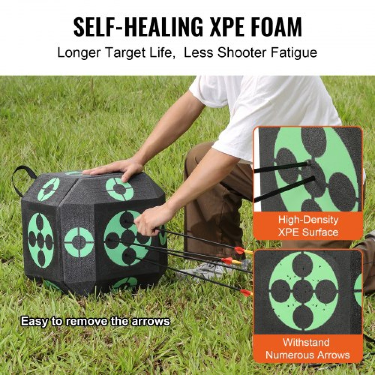 VEVOR Archery Target, 15"x15" All-side Shotting Archery Target, Outdoor Portable Target Archery Target with Carry Handle, Εύκολη αφαίρεση βέλους, Μεγάλη ορατότητα, Ελαφρύ, Εύκολο στη μεταφορά, Μαύρο
