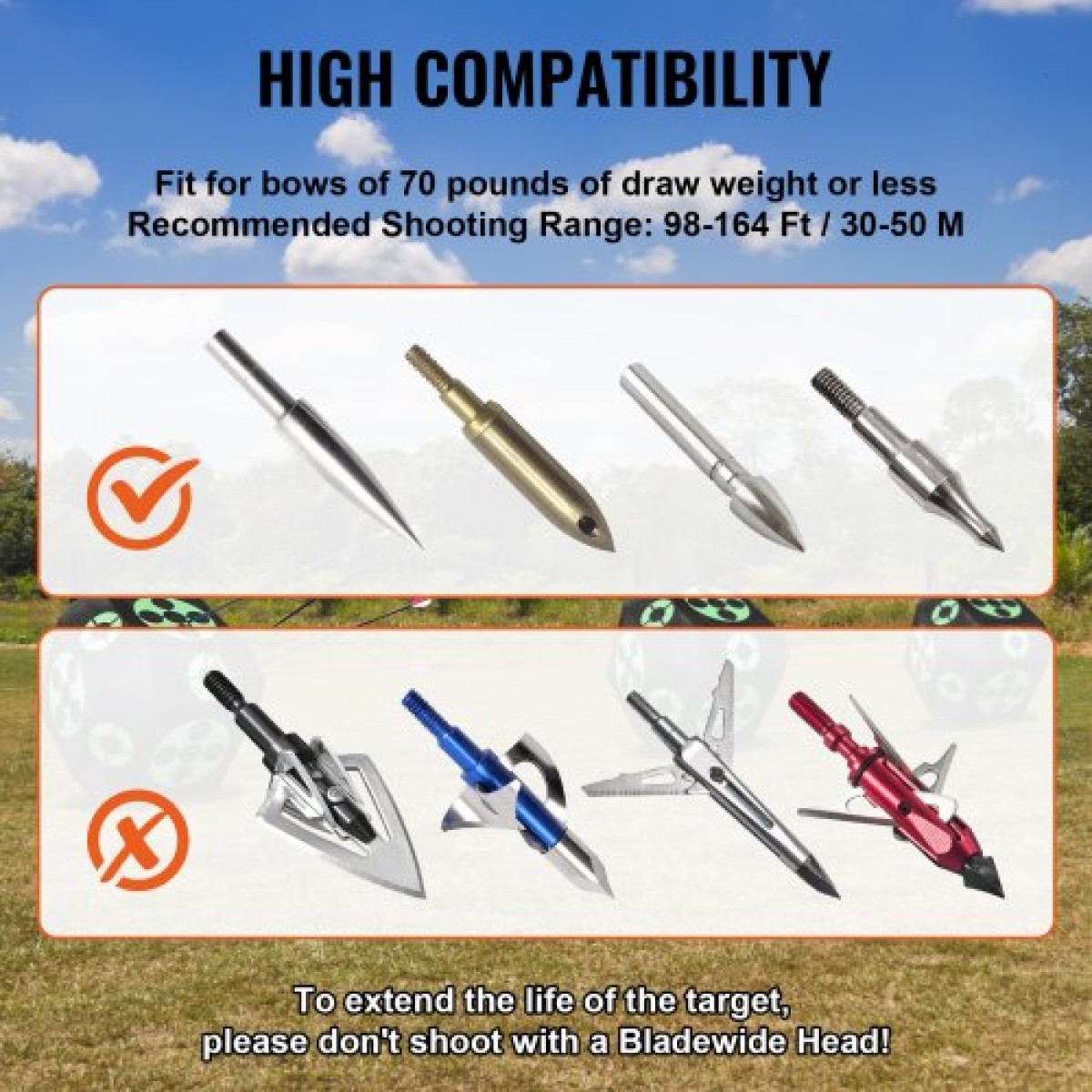VEVOR Archery Target, 15"x15" All-side Shotting Archery Target, Outdoor Portable Target Archery Target with Carry Handle, Εύκολη αφαίρεση βέλους, Μεγάλη ορατότητα, Ελαφρύ, Εύκολο στη μεταφορά, Μαύρο