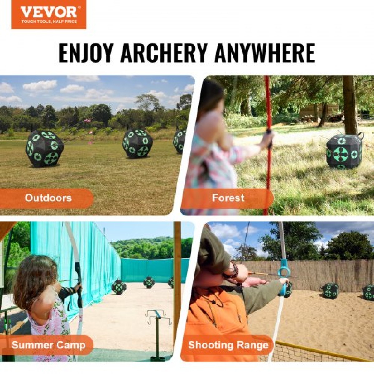VEVOR Archery Target, 15"x15" All-side Shotting Archery Target, Outdoor Portable Target Archery Target with Carry Handle, Εύκολη αφαίρεση βέλους, Μεγάλη ορατότητα, Ελαφρύ, Εύκολο στη μεταφορά, Μαύρο