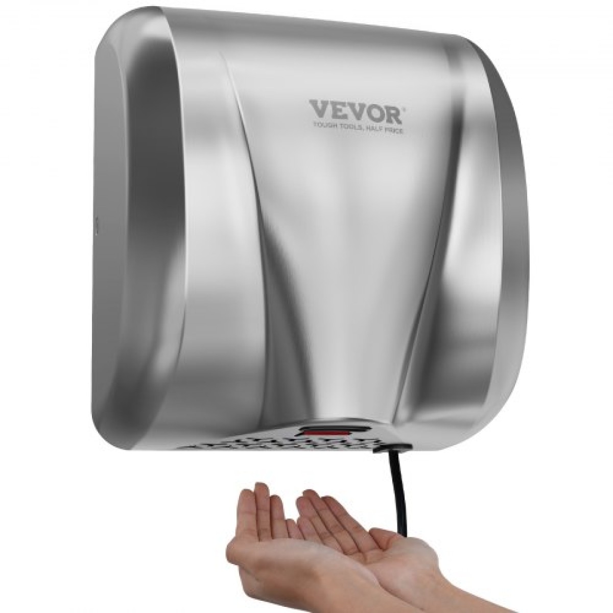 Επαγγελματικό στεγνωτήριο χεριών VEVOR Heavy Duty, αυτόματο φυσητήρα χειρός θερμού ανέμου από ανοξείδωτο ατσάλι 1800W, 220V-240V με δύο επιλογές ρεύματος, συμβατό με βιομηχανικές επαγγελματικές τουαλέτες