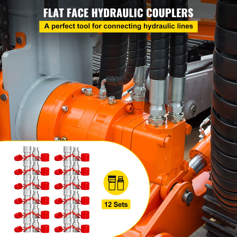 VEVOR Skid Steer Hydraulic Quick Connect 1/2\" Body Hydraulic Coupler 1/2\" NPT Hydraulic Coupling Quick Connect 2 Pairs Hydraulic Quick Coupler 27,6 MPa (ISO 16028) (12 Pairs)