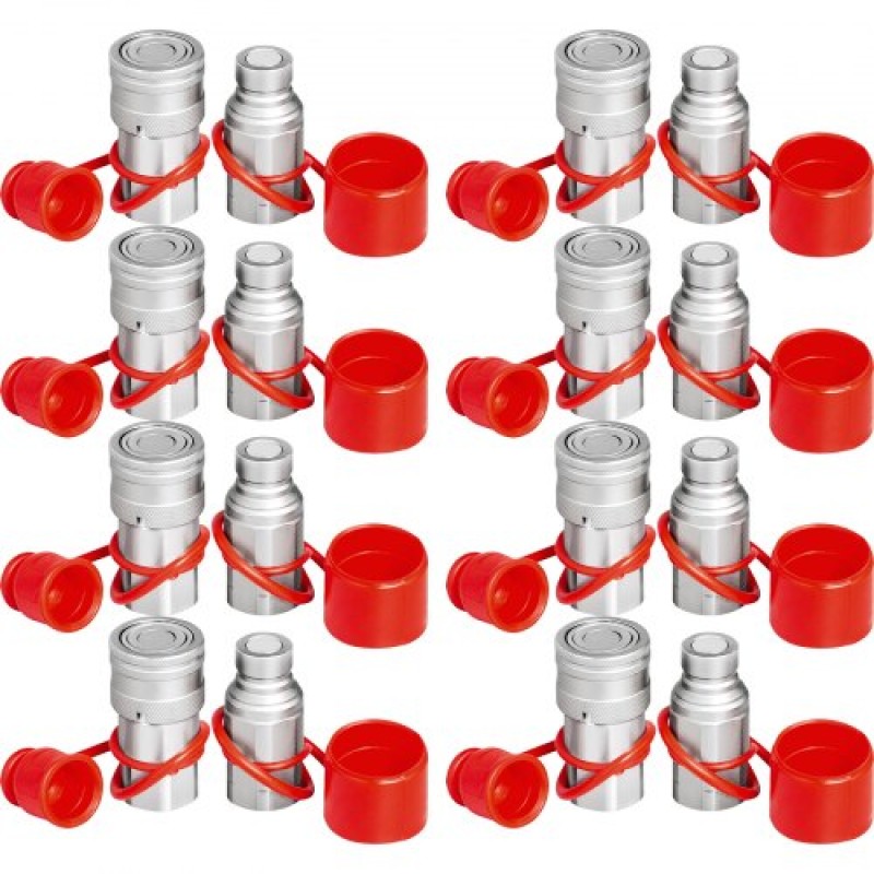 VEVOR Skid Steer Hydraulic Quick Connect 1/2\" Body Hydraulic Coupler 1/2\" NPT Hydraulic Coupling Quick Connect 8 Pairs Hydraulic Quick Coupler 27,6 MPa (ISO 16028) (8 Pairs)