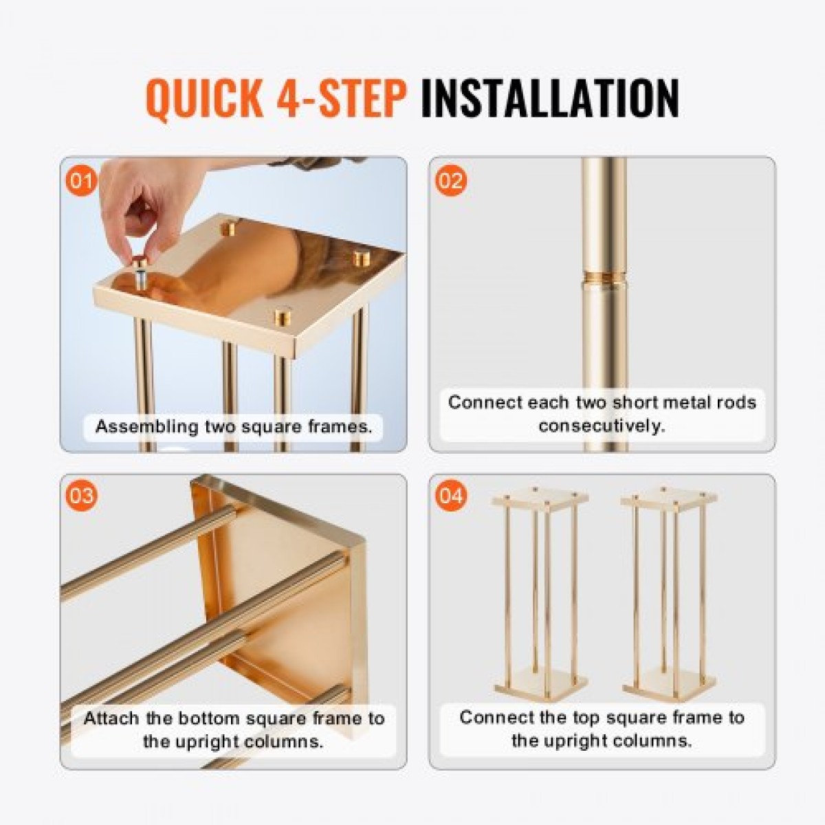 VEVOR 4PCS Χρυσή μεταλλική στήλη λουλουδιών λουλουδιών, 23,6 ιντσών / 60 εκ. ύψους με μεταλλικό laminate, βάζα γεωμετρικά κεντρικά στηρίγματα, κυλινδρική φλοράλ θήκη για δεξίωση εκδηλώσεων, πάρτι δρόμου οδηγοί