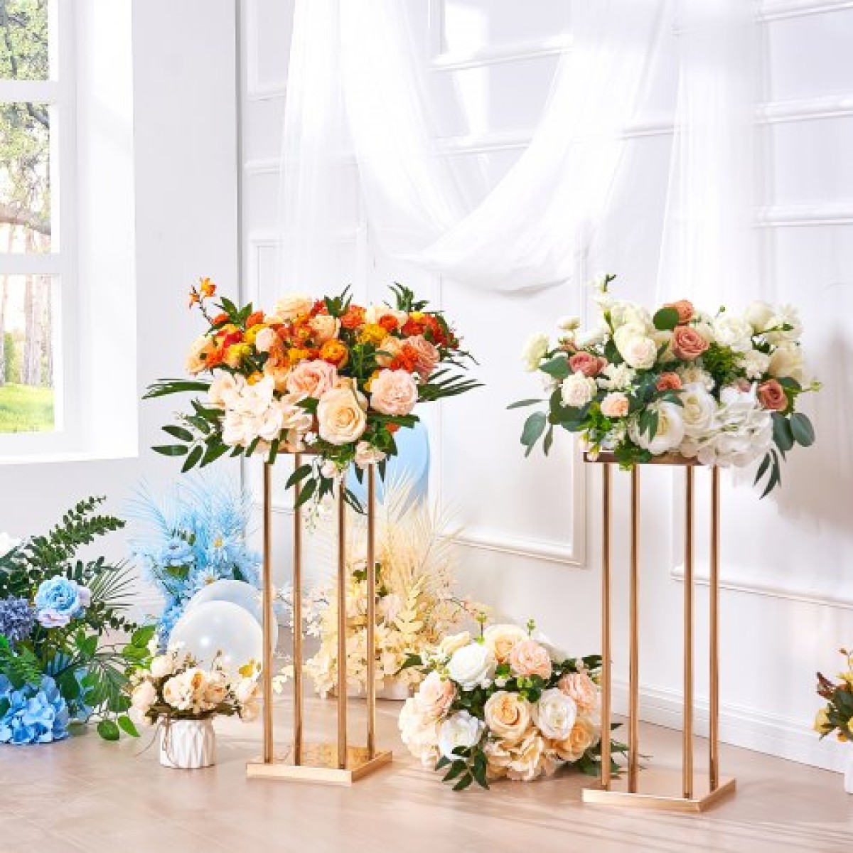 VEVOR 4PCS Χρυσή μεταλλική στήλη λουλουδιών λουλουδιών, 23,6 ιντσών / 60 εκ. ύψους με μεταλλικό laminate, βάζα γεωμετρικά κεντρικά στηρίγματα, κυλινδρική φλοράλ θήκη για δεξίωση εκδηλώσεων, πάρτι δρόμου οδηγοί