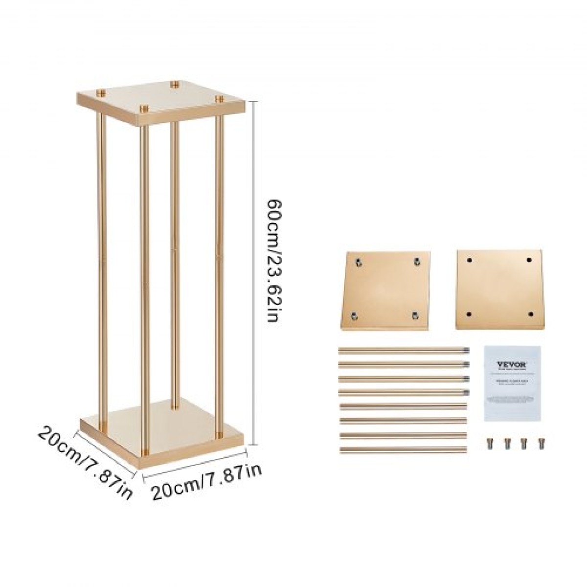 VEVOR 4PCS Χρυσή μεταλλική στήλη λουλουδιών λουλουδιών, 23,6 ιντσών / 60 εκ. ύψους με μεταλλικό laminate, βάζα γεωμετρικά κεντρικά στηρίγματα, κυλινδρική φλοράλ θήκη για δεξίωση εκδηλώσεων, πάρτι δρόμου οδηγοί
