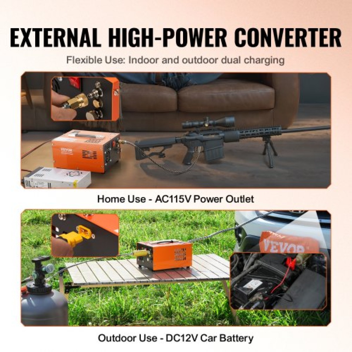 VEVOR PCP Air Compressor, 4500PSI/30Mpa Portable PCP Airgun Compressor with External Converter, DC12V, AC230V |Χωρίς λάδια και νερό |Αντλία συμπιεστή αεροβόλου, Paintball και Scuba Tank Manual-Stop