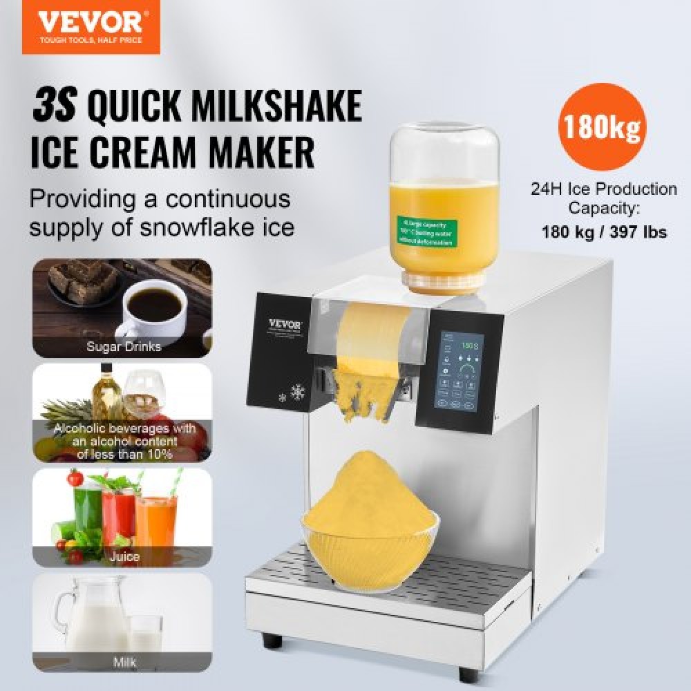 VEVOR Commercial Snowflake Ice Machine, Snowflake Ice Maker 397LBS/24H Snowflake Ice Maker, Ανοξείδωτο ατσάλι Ice Shaver Machine, Electric Snow Cone Maker, Liquid Cooling System for Rapid Dissipation θερμότητας, Παγωτό