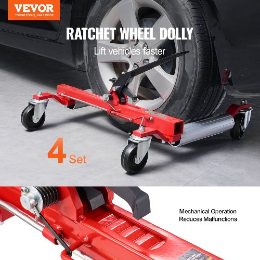 VEVOR Wheel Dolly, Max Capacity 1500 Lbs Car Dolly, Car Jack Dolly Lifter με περιστρεφόμενους τροχούς 360°, Heavy Duty Vehicle Positioning Ratchet Tire Jack, for Vehicle Car Auto Repair Moving, Σετ 4