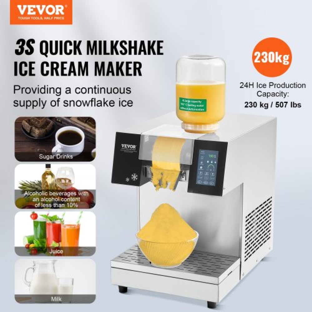 VEVOR Commercial Snowflake Ice Machine, 507LBS/24H Snowflake Ice Maker, Inox Ice Shaver Machine, Electric Snow Cone Maker, Air Cooling System for Rapid Dissipation θερμότητας, για αρτοποιείο, Cafe