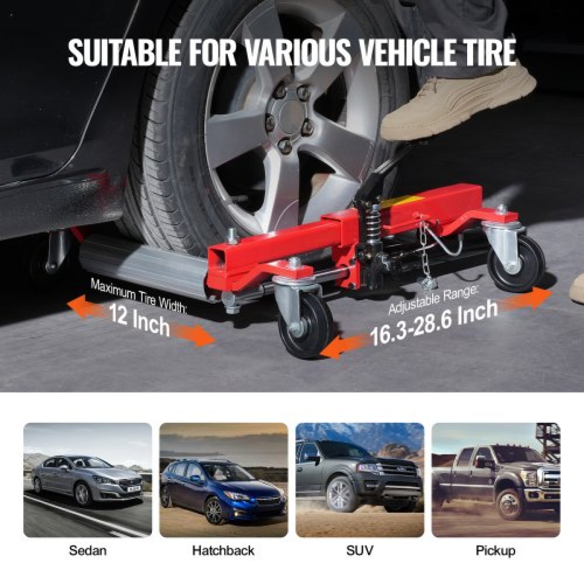 VEVOR Wheel Dolly, Max Capacity 1500 Lbs Car Dolly, Car Jack Dolly Lifter με περιστρεφόμενους τροχούς 360°, Heavy Duty Vehicle Positioning Hydraulic Tire Jack, for Vehicle Car Auto Repair Moving, Σετ 4