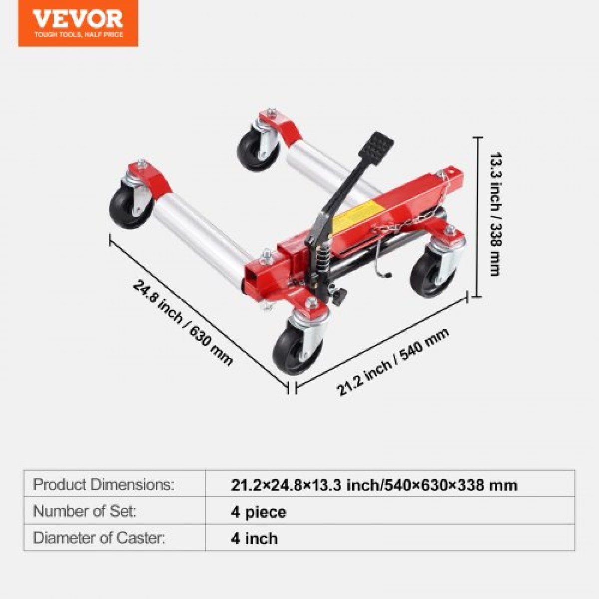 VEVOR Wheel Dolly, Max Capacity 1500 Lbs Car Dolly, Car Jack Dolly Lifter με περιστρεφόμενους τροχούς 360°, Heavy Duty Vehicle Positioning Hydraulic Tire Jack, for Vehicle Car Auto Repair Moving, Σετ 4