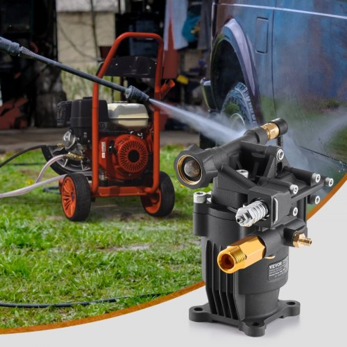 Αντλία VEVOR Pressure Washer, 19mm(3/4") Οριζόντιος άξονας, 241 bar (3500 PSI), 9,5 L/min (2,5GPM), Ανταλλακτικό κιτ αντλιών ηλεκτρικού πλυσίματος με 5 ακροφύσια, υλικό και σωλήνα σιφώνι, συμβατό με Simpson, Honda, Generac.