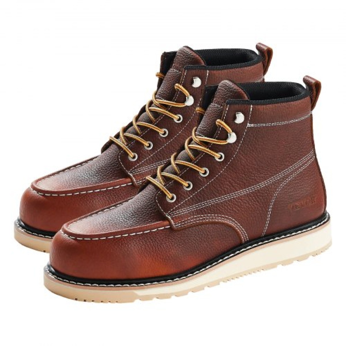Μπότες εργασίας VEVOR Steel Toe, UK Size 9, Αδιάβροχες ανδρικές μπότες εργασίας Moc Toe, Αντιολισθητικές μπότες εργασίας, Ελαφρύ και αναπνεύσιμο ανδρικές μπότες από καουτσούκ EVA για βιομηχανικές κατασκευές, καφέ