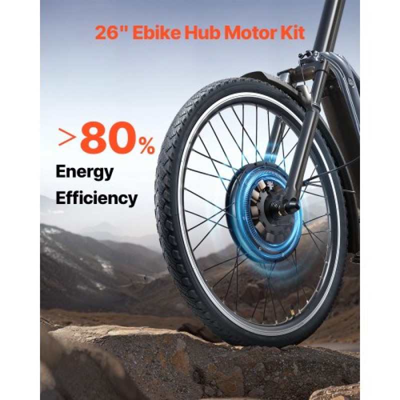Κιτ μετατροπής ηλεκτρικού ποδηλάτου VEVOR 1000W, 48V 420 rpm 26" μπροστινού τροχού E-Bike Hub Motor Kit με αναβαθμισμένο ελεγκτή ταχύτητας, κιτ γκαζιού, οθόνη LCD και σύστημα PAS για ποδήλατο δρόμου