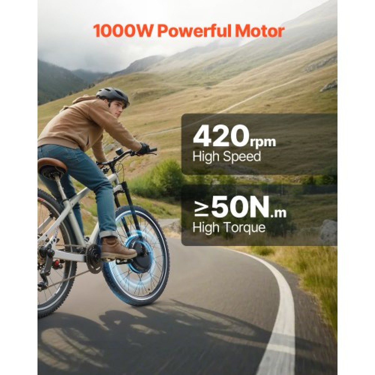 Κιτ μετατροπής ηλεκτρικού ποδηλάτου VEVOR 1000W, 48V 420 rpm 26" μπροστινού τροχού E-Bike Hub Motor Kit με αναβαθμισμένο ελεγκτή ταχύτητας, κιτ γκαζιού, οθόνη LCD και σύστημα PAS για ποδήλατο δρόμου