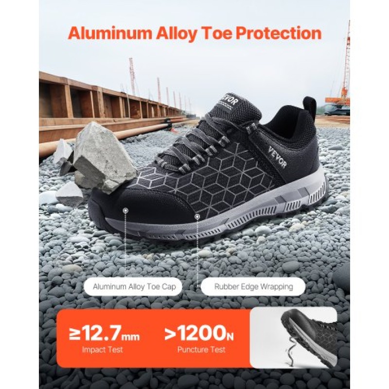 Ανδρικά παπούτσια VEVOR Steel Toe, US Size 13, Ανδρικό μαξιλάρι Sport Safety Toe αθλητικό παπούτσι εργασίας, άφθαρτα αθλητικά παπούτσια ασφαλείας Ελαφρύ, αναπνεύσιμα παπούτσια εργασίας κατασκευαστικής βιομηχανίας, μαύρα