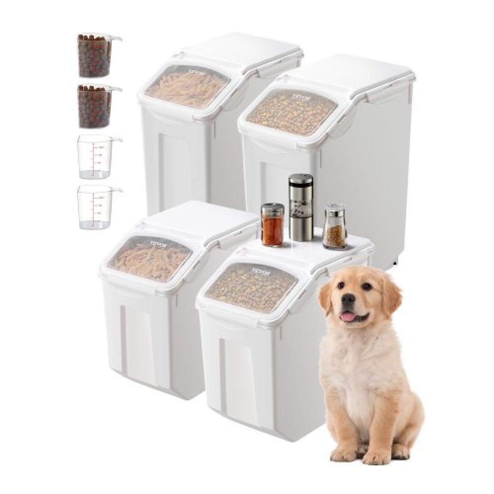 Δοχείο αποθήκευσης ρυζιού VEVOR, 3,5Gal/15Lx2 + 4,5Gal/20Lx2 Μεγάλος Κάδος Διανομής Τροφής για Σκύλους, Κάδος Δημητριακών Συστατικών Κουζίνας, Δοχεία τροφών για κατοικίδια με ρόδες, 4 μεζούρες, αεροστεγές καπάκι, 4 συσκευασίες