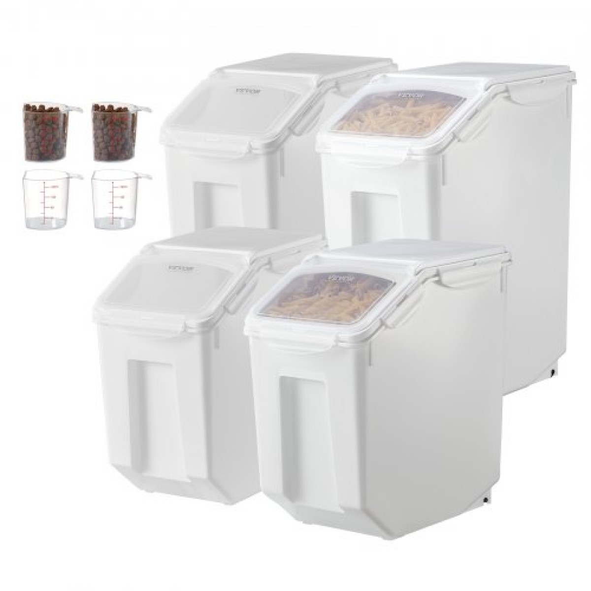 Δοχείο αποθήκευσης ρυζιού VEVOR, 3,5Gal/15Lx2 + 4,5Gal/20Lx2 Μεγάλος Κάδος Διανομής Τροφής για Σκύλους, Κάδος Δημητριακών Συστατικών Κουζίνας, Δοχεία τροφών για κατοικίδια με ρόδες, 4 μεζούρες, αεροστεγές καπάκι, 4 συσκευασίες