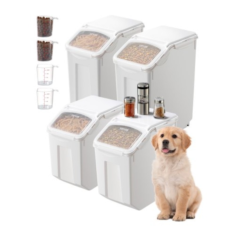 Δοχείο αποθήκευσης ρυζιού VEVOR, 3,5Gal/15Lx2 + 4,5Gal/20Lx2 Μεγάλος Κάδος Διανομής Τροφής για Σκύλους, Κάδος Δημητριακών Συστατικών Κουζίνας, Δοχεία τροφών για κατοικίδια με ρόδες, 4 μεζούρες, αεροστεγές καπάκι, 4 συσκευασίες
