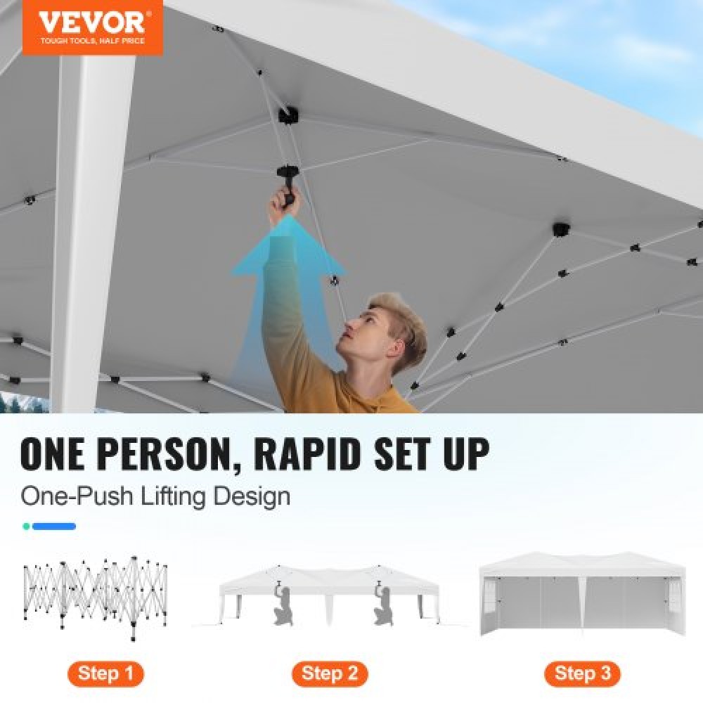 VEVOR Pop Up Canopy 10 x 20 FT Pop Up Gazebo Tent with 3 Sidewalls & 2 Windows